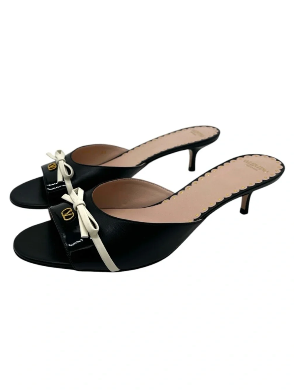 Valentino Garavani Bepointy Slide Sandals Bow Detail Kitten Heel Black - Size 9